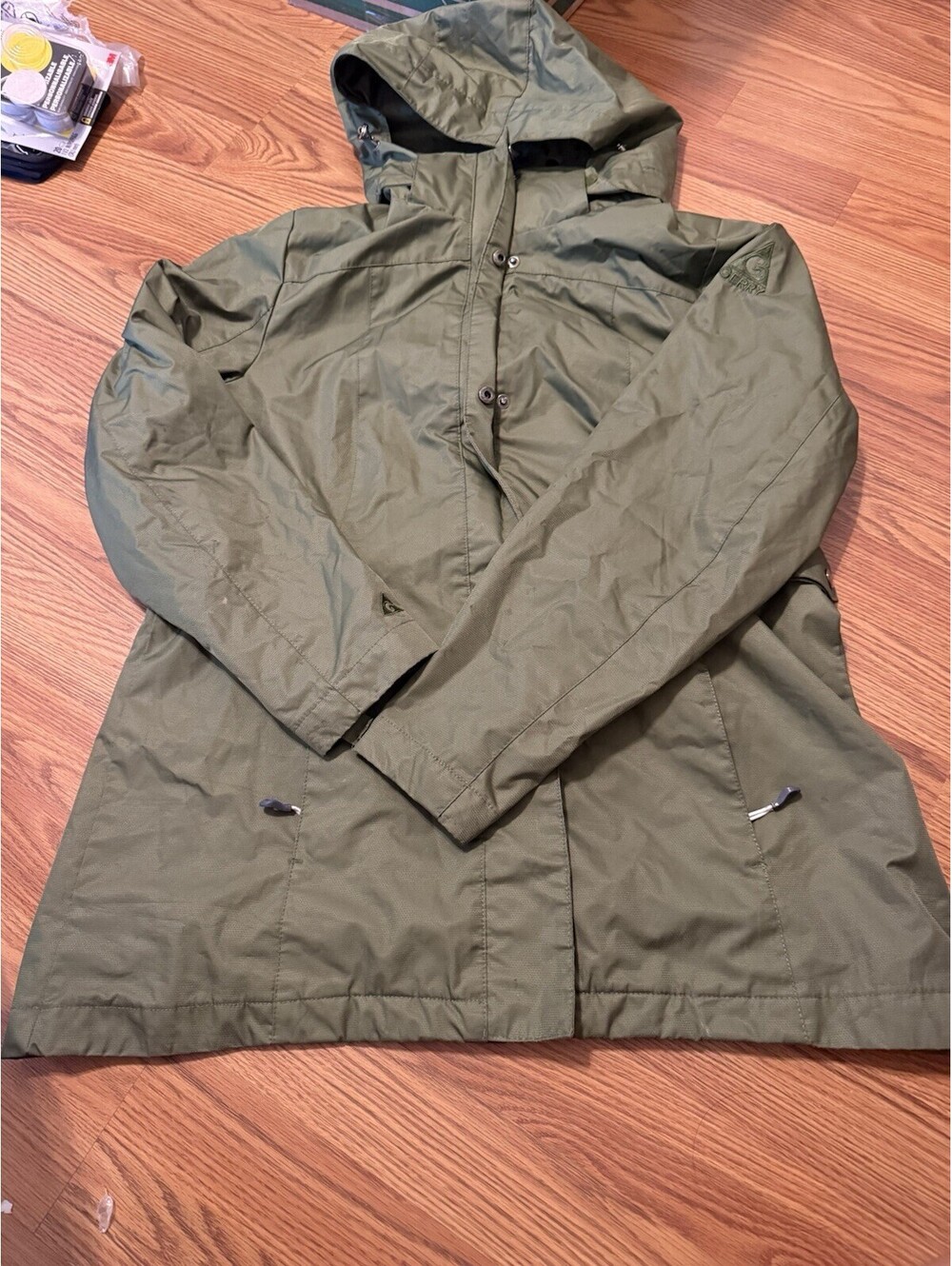 Gerry Olive Green Hooded Rain Jacket Windbreaker XL Full Zip Snap Front